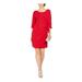 ROBBIE BEE Womens Red Glitter 3/4 Sleeve Jewel Neck Above The Knee Faux Wrap Cocktail Dress Size PM