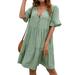 Listenwind Women's Summer Casual Boho Dress V Neck Short Sleeve Beach Mini Dresses Babydoll Shift Short Dresses