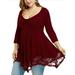 UKAP Women Plus Size Crew-Neck Tunic Top Loose T Shirt Dresses Lady 3/4 Sleeve Pleated Lace Dress loose Fit Beach Club Party Sundress