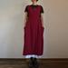 Vintage Women Cotton Linen Dress Square Neck Solid Loose Long Overalls Dress High Waist Pleated Maxi Sundress Beige/Burgundy/Black