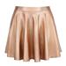 HDE Women's Shiny Liquid Metallic Holographic Pleated Flared Mini Skater Skirt (Rose Gold, Medium)