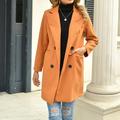 Fashion Women's Solid Color Lapel Woolen Cloth Leisure Time Long Coat