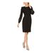 CALVIN KLEIN Womens Black Rhinestone Long Sleeve Jewel Neck Knee Length Sheath Holiday Dress Size 6