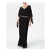 JKARA Womens Black Embellished Kimono Sleeve V Neck Full-Length Sheath Evening Dress Size 8