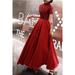 Junior Smooth Short Sleeve Round Neck Solid Pattern Evening Dress