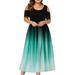 UKAP Womens Cold Shoulder Maxi Dress Gradient Color Short Sleeve Long Dress Empire Waist A-Line Pleated Dress