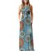 Women Sleeveless Floral Print Maxi Dress Strap Evening Party Boho Beach Wrap Long Sundress Summer Flowing Party Sundress for Women Size 4-22 Blue Sun Print 2XL