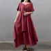 New Fashion Women Casual Loose Dress Solid Color Short Sleeve Boho Summer Long Maxi Dress