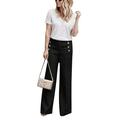 Button Wide Leg Pants for Women Casual Cotton Linen High Waist Palazzo Pants Loose Slacks Trousers S-3XL