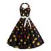 Junior Halter Neck Polka Dot Printed Swing Dress