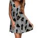 Actoyo Women Summer V-Neck Ruffle Sleeve Leaf Sleeveless Dress Fashion Print Casual Dress S-4XL