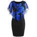 Fashion Womens Casual Plus Size Rose Print Chiffon O-Neck Ruffles Mini Dress