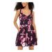 TRIXXI Womens Purple Pocketed Zippered Floral Spaghetti Strap Sweetheart Neckline Short Fit + Flare Party Dress Size 7