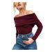 FREE PEOPLE Womens Burgundy Long Sleeve Off Shoulder Top Size XS