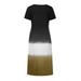 Spftem Women Plus Size Daily Tie-Dyed Color Block Loose V Neck Short Sleeve Dress