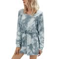 Women's Cozy One Piece Tie Dye Printed Knit Jumpsuit Romper Loungewear Sleepwear Pajamas Shorts Joggers Playsuit