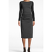 Nicole Miller Artelier CHARCOAL Ponte Long Sleeve Ruched Dress, US Large