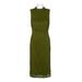 Nine West High Neck Sleeveless Zipper Back Slit Back Floral Lace Dress-TEA GREEN