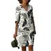 Womens Summer Dresses Sundresses Printed 3/4 Sleeve V-Neck A-line Casual Shirt Shift Dresses