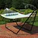 Arlmont & Co. Harrington Quilted Double Spreader Bar Hammock w/ Stand Polyester in Green/Blue | 52.5 H x 124 W x 55 D in | Wayfair