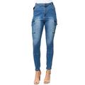 Love Moda Womenâ€™s High Rise Cargo Jeans with Adjustable Belt (Blue, 3X #Rjh2454)