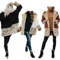 Women Color Block Coat, Long Sleeve Lapel Leopard Jacket Autumn and Winter Cardigan