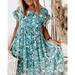 New Women's Casual Dress Boho Flora Dress Flower Mini Dress Print Short Sleeve A-Line Ruffles Loose Dress