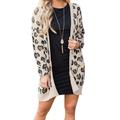 Women Winter Casual Sexy Leopard Print Slim Pocket Jacket Long Sleeve Loose Cardigan Warm Long Coat