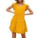 Women Summer Casual Pleated T Shirt Dresses Ruffles Loose Mini Short T-Shirt Dress Ladies Boho Beach Kaftan Sundress Loose Swing Tunic Midi Sun Dress