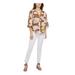 CALVIN KLEIN Womens Beige Ruffled Floral Kimono Sleeve V Neck Hi-Lo Top Size XS