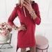 Mojoyce Pure Women Long Hoodies Long Sleeve Casual Sweatshirt Dress (Red L)