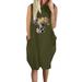 Women's Plus Size Animal Print Crew Neck Long Sleeve Sundress Baggy Midi Dress
