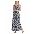 Matty M Ladies Womens Ruffle Front Maxi Dress Palm Print , Black/Blue, XS - NEW