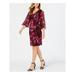 CONNECTED APPAREL Womens Purple Sheer Floral Kimono Sleeve Scoop Neck Knee Length Sheath Formal Dress Size 8