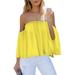 Womens Ladies Off Shoulder Tops Ruffle Blouse Sexy Casual Tees Plain Summer