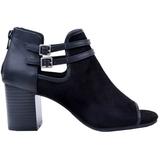 New York Transit Cherise Perforated Peep Toe Block Pumps Womens Heels Casual Mid Heel 2-3" - Black