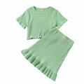 Ducklingup Girlâ€™s Solid Color Short Sleeve T-shirt and Ruffles Short Skirt Set