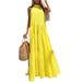 ZANZEA Women Vintage Tiered Swing Solid Sleeveless Maxi Dress