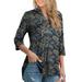 Women's Plus Size 3/4 Roll Sleeves Tunic Tops Paisley Floral Print V Neck Henley Shirts Casual Blouse Shirts for Women