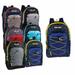 19" Bungee Sport Wholesale Backpacks with Side Mesh Water Bottle Pockets in 6 Assorted Colors - Bulk Case of 24 Bookbags