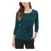 CALVIN KLEIN Womens Green Embellished 3/4 Sleeve Scoop Neck Top Size XS