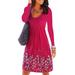 Avamo Ladies Casual Loose Floral Tunic Dress Round Neck T Shirt Dress Ladies Elegant Pleated Hem Smock Dress Autumn Long Sleeve Pullover Kaftan