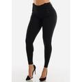 Womens Juniors High Waisted Skinny Pants - Button Up Black Pants - Skinny Jegging Pants 11008M