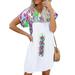 Womens Floral Beach Patchwork Short Smock Dress Summer Baggy Plus Size Sundress