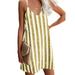 Women Casual V-neck Sleeveless Dress Casual Loose Striped A-line Sundress Boho Holiday Party Beach Strap Vest Dress