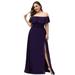 Ever-Pretty Women's Plus Size Off Shoulder Side Split Chiffon Maxi Dress 09682 Dark Purple US14