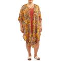 Terra & Sky Women's Plus Size Duster Length Printed Kimono 2Fer