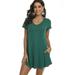 Women's Short Sleeves Casual V Neck T Shirt Dress Swing Loose Fit Flowy CuteTunic Dress with Pocket, Green