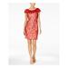 CALVIN KLEIN Womens Red Sequined Short Sleeve Jewel Neck Knee Length Sheath Party Dress Size 8