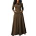 Sexy Dance Women Casual Long Maxi Dress Long Sleeve Cowl Neck Tunic Dress Plain Color Elegant Smock Hem Dress with Pockets Plus Size